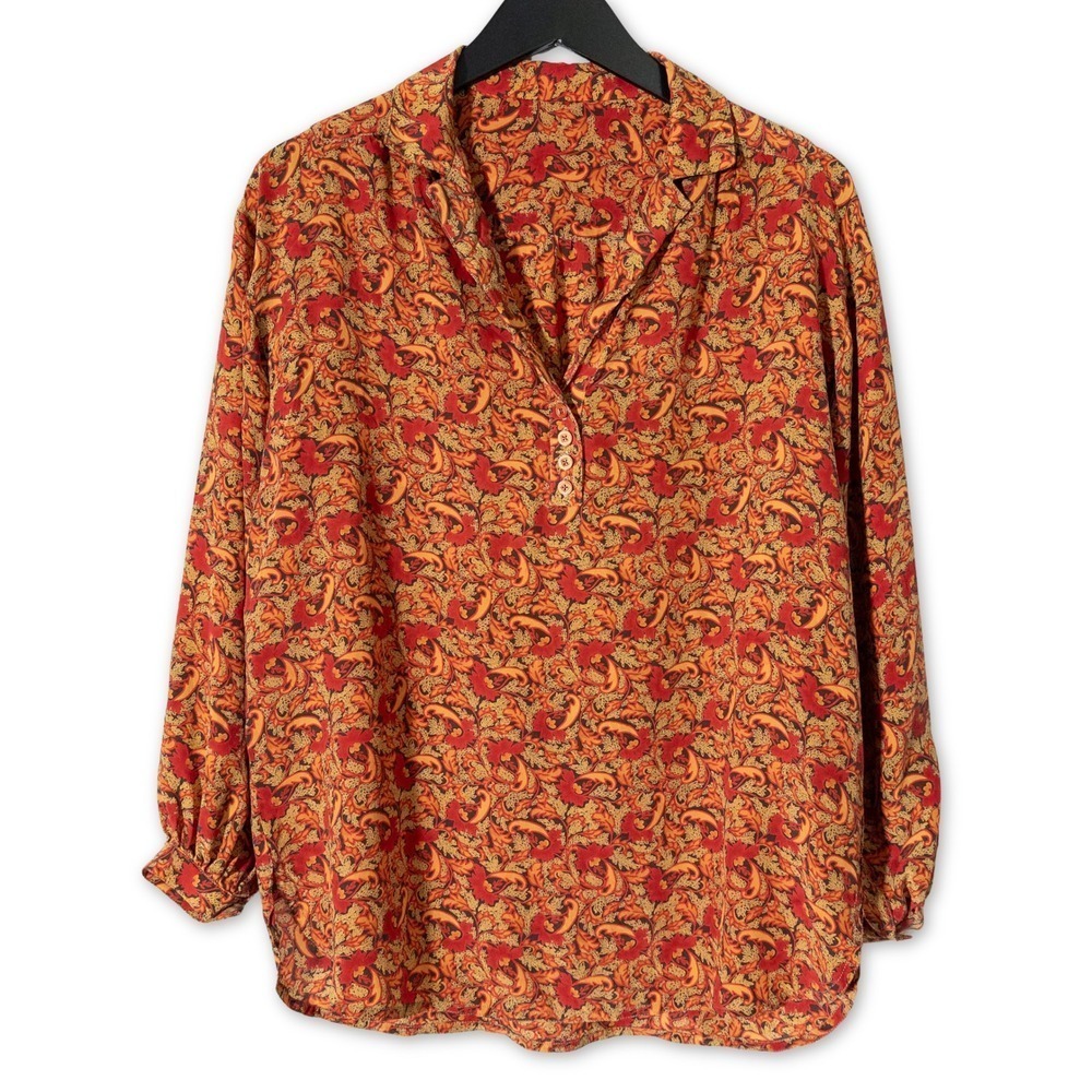 Paisley Blouse Womens Large Red Gold Boho Floral Peasant Tunic‎ Top Fall Colors
